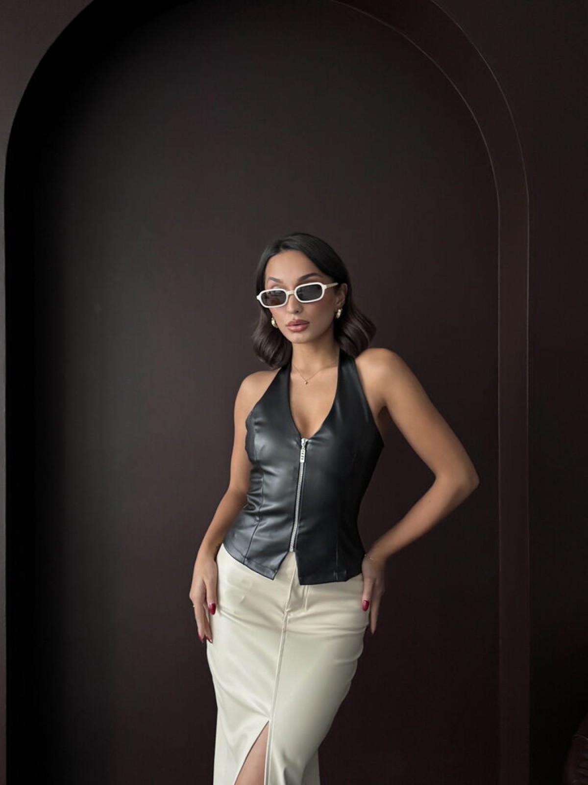 Topshow Sunideri Fermuarlı Toptan Yelek - Siyah | F2036